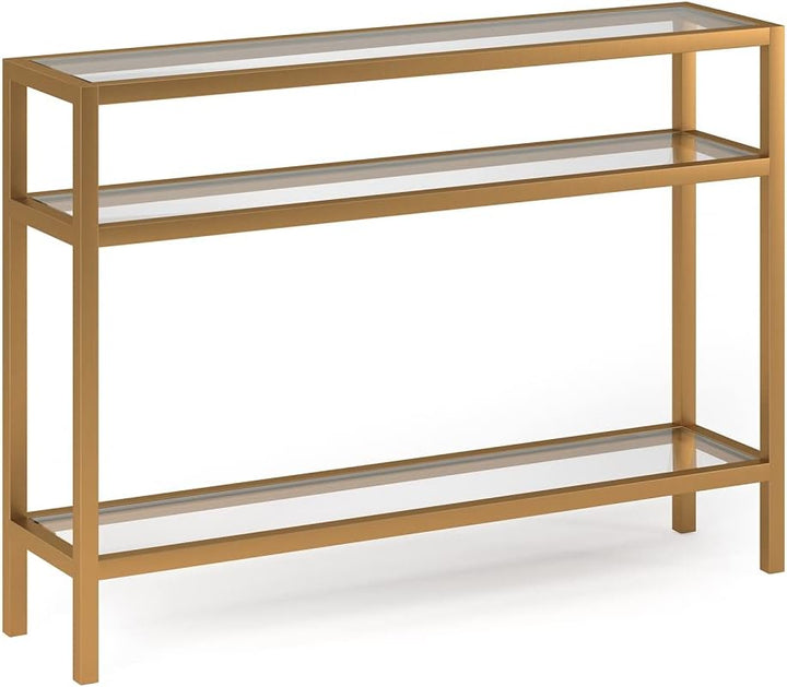 Rectangular Console Table, Brass Finish, Entryway Accent