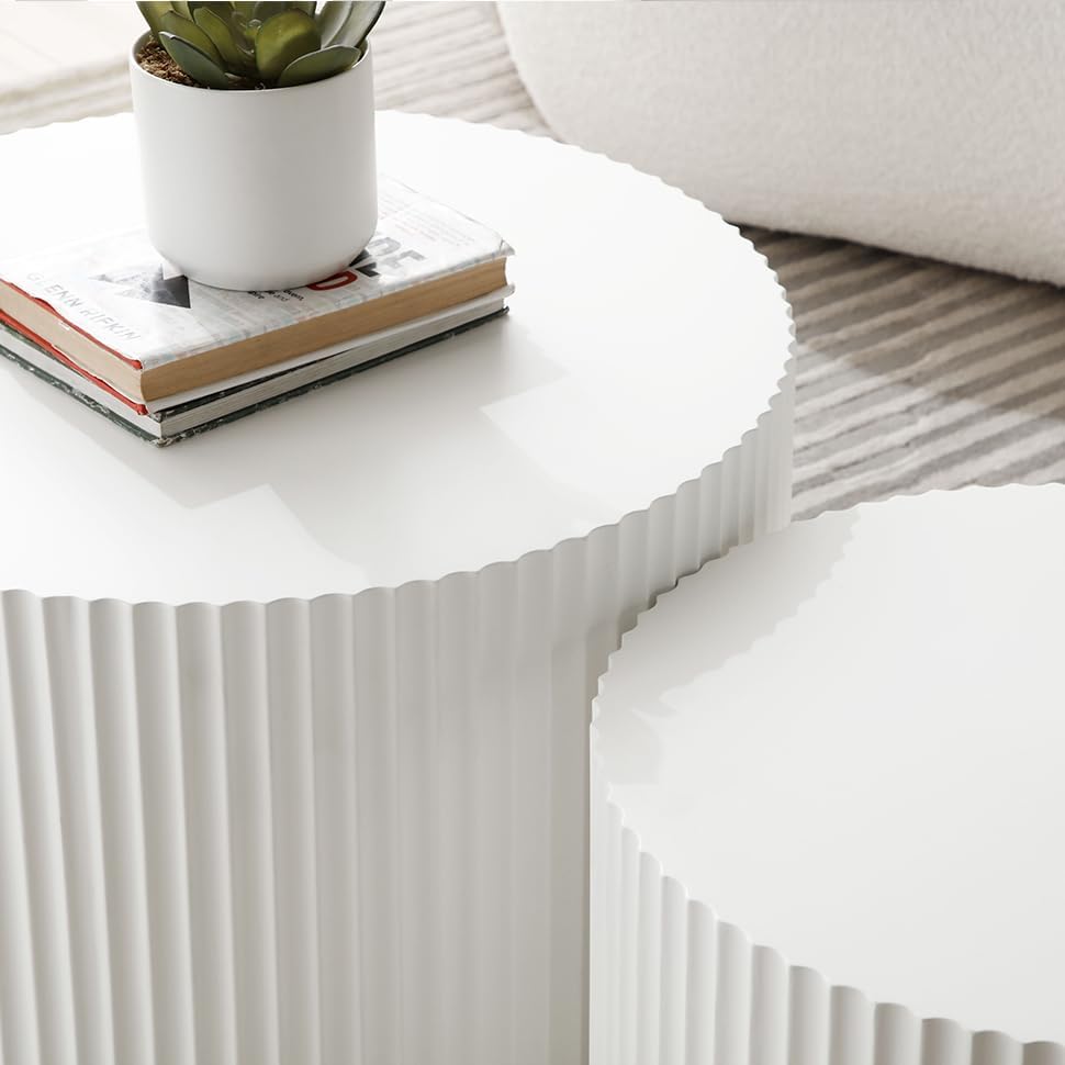 Nesting Coffee Table Set, Modern Round End Tables, 23.62" White