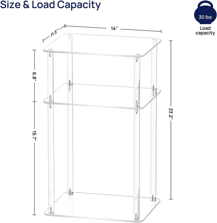 Small Acrylic Side Table, 14"x11.5"x23.2", 3 Tier