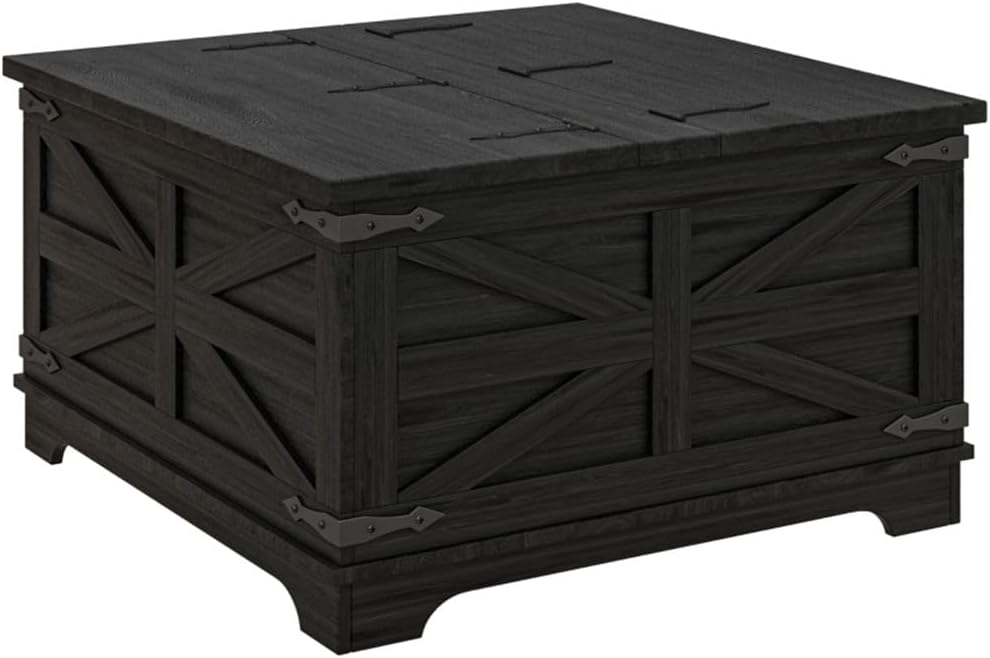 Farmhouse Lift Top Coffee Table with Hidden Storage, Rustic Barn Style Cocktail Table, Grey 2