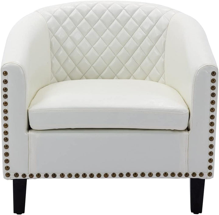 Modern White Leather Accent Arm Chair Soft Barrel