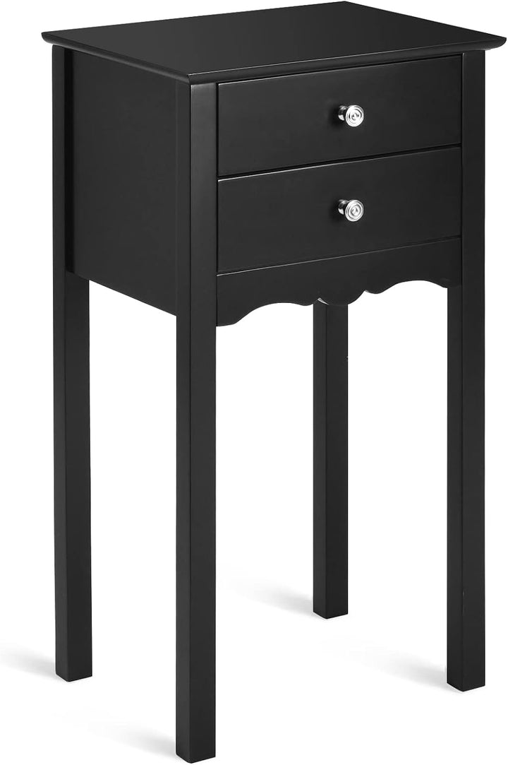 End Table w/ 2 Drawers Side Table Nightstand Black