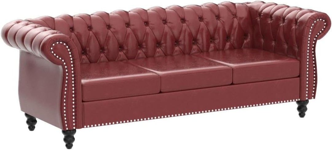 Chesterfield Sofa Leather, Modern PU Tufted Couch 3 Seater