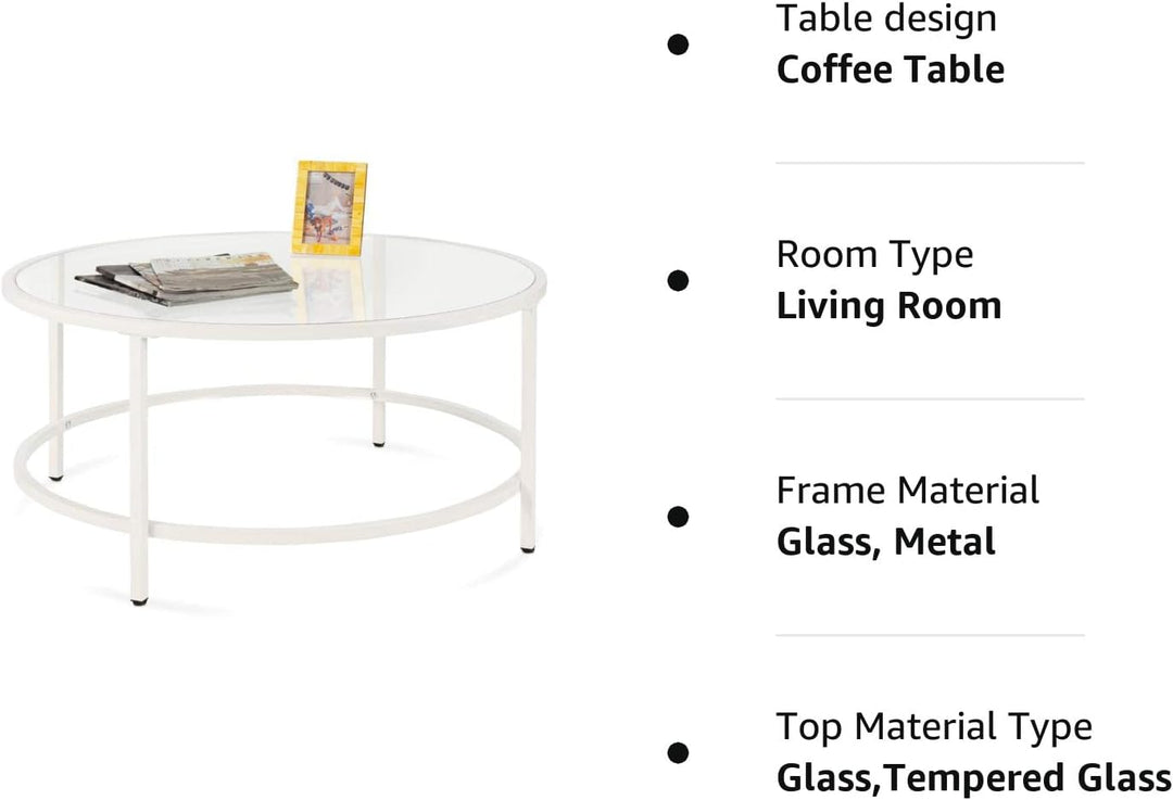 Modern Round Tempered Glass Accent Side Coffee Table, White