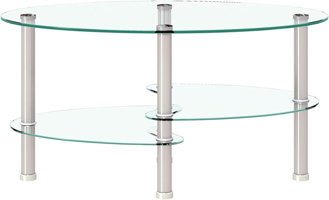 Oval Glass Top Coffee Tables, Tempered Glass & Chrome Legs (Clear)