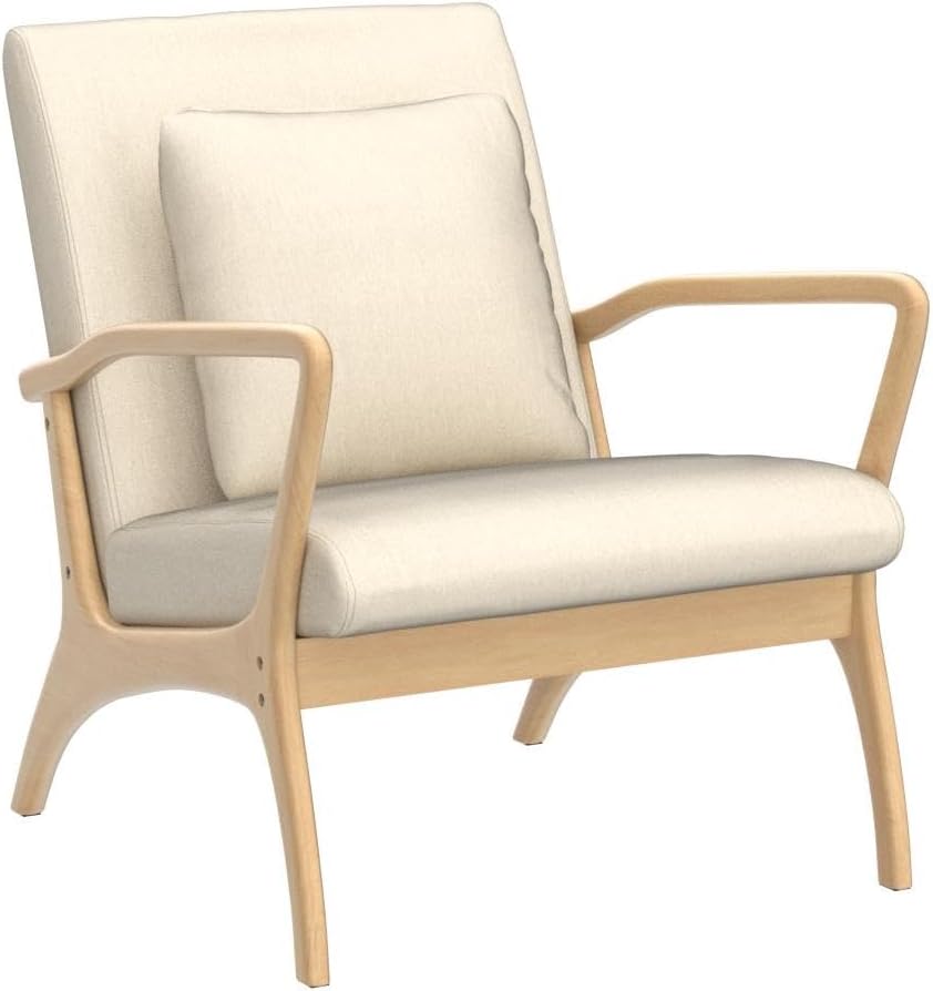 Accent Chair Linen Fabric Comfy Reading Lounge(Beige)