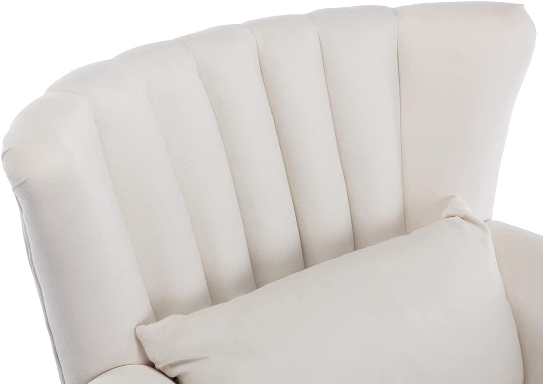 Cream Velvet Wingback Chair with Pillow