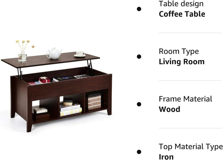 Lift Top Coffee Table with Hidden Storage, Wooden Accent Furniture, Espresso