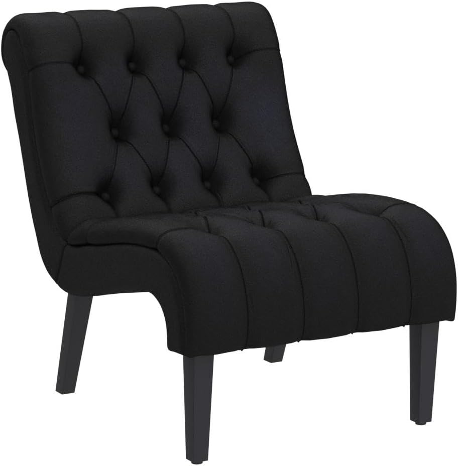 Armless Accent Chair Set of 2, Upholstered Button Tufted Living Room Chairs, Black