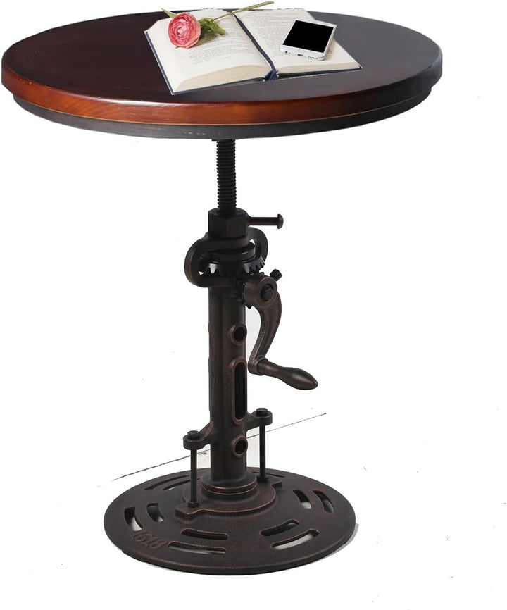 Round Industrial Style Side Table, Wooden & Metal, Copper