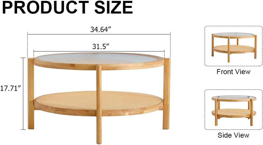 Circular Coffee Table with Storage, Natural Wood