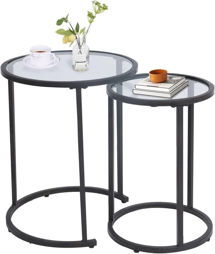 Round Side Tables Black End Tables Set Modern Nesting