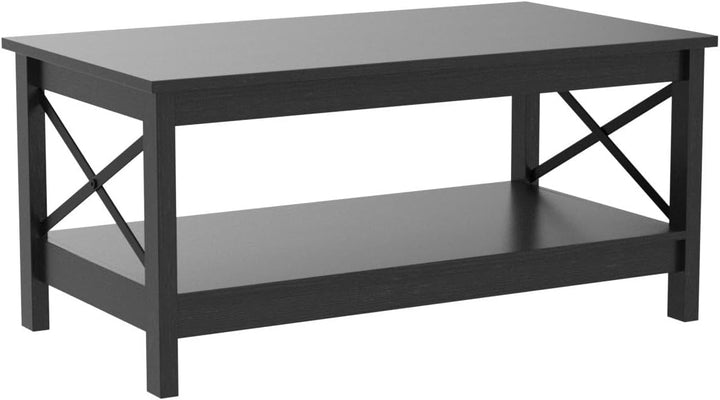 Modern Farmhouse Coffee Table with Storage, 2-Tier Center Table