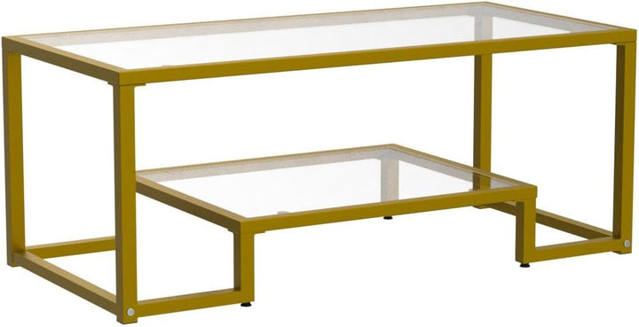 Yaheetech Gold Rectangular Glass Coffee Table for Living Room