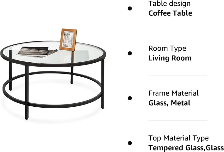 Modern Round Tempered Glass Accent Side Coffee Table, Black