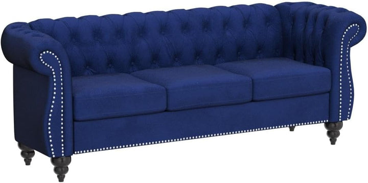 Chesterfield Sofa, Modern Velvet Tufted Couch 3 Seater (Blue)