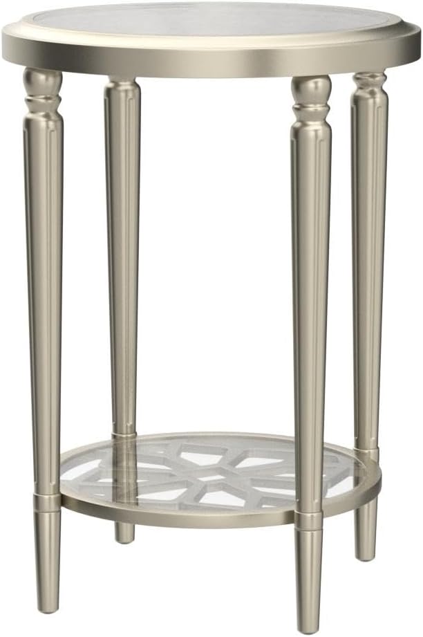 Elegant Modern Round End Table, 2-Tier Champagne Accent Table