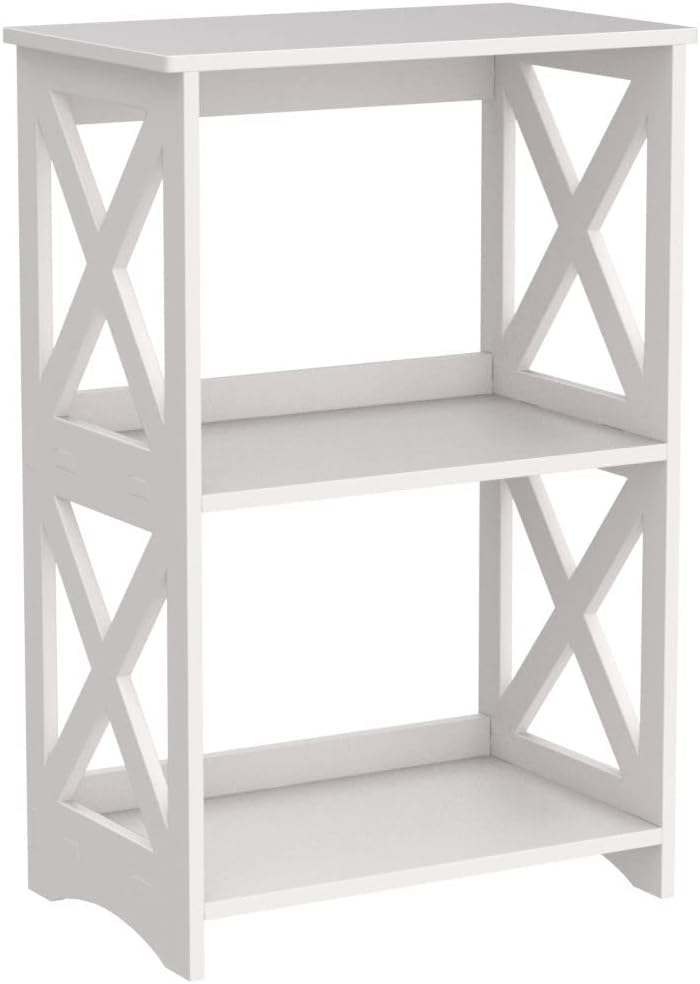 3-Tier End Table White Compact Nightstand Shelf