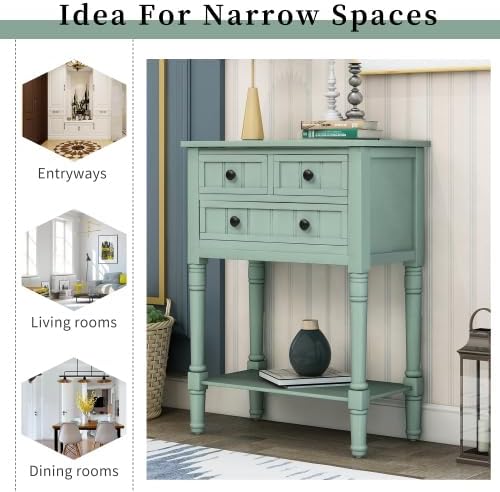 Narrow Console, Slim Sofa Table with 3 Storage Drawers