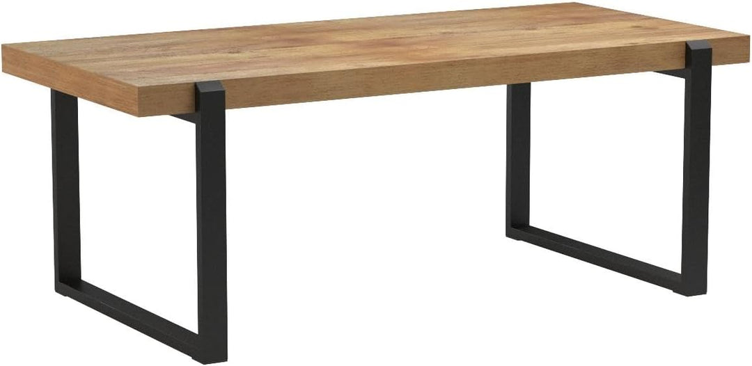 Rustic Coffee Table, Wood and Metal Industrial Cocktail Table, Oak