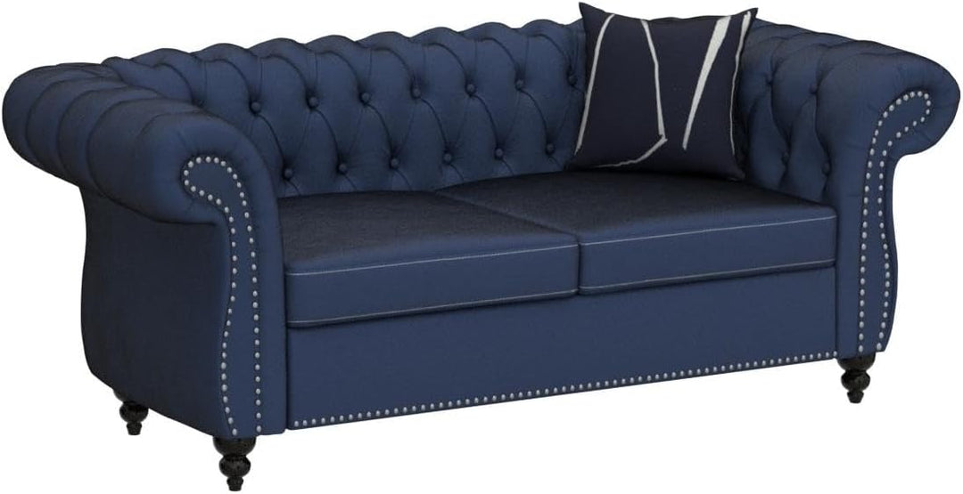 Chesterfield Loveseat, Modern Velvet Sofa Tufted Couch (Blue)