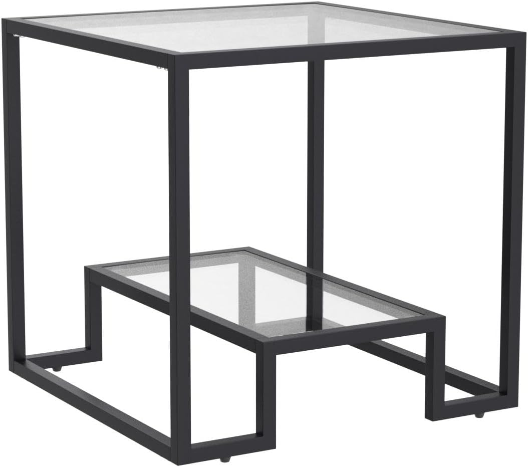 Modern 21-inch Accent Tempered Glass Top End Table, Black Legs