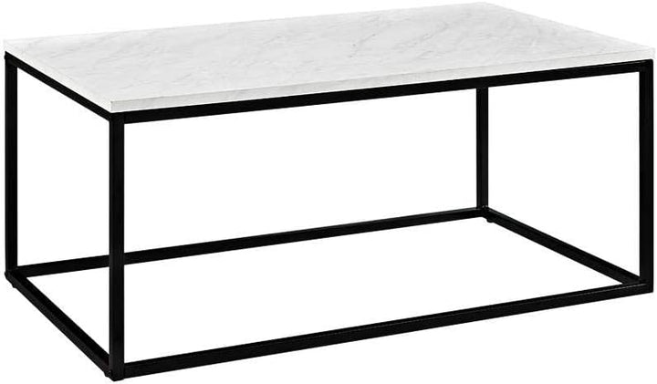 Modern Marble and Metal Frame Open Rectangle Coffee Accent Table, Marble