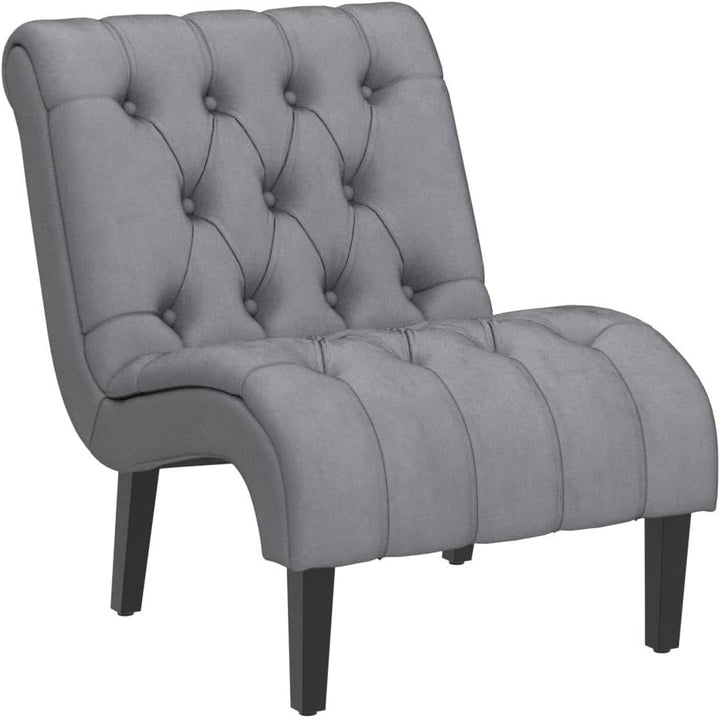 Armless Accent Chair Set of 2, Upholstered Button Tufted Living Room Chairs, Grey