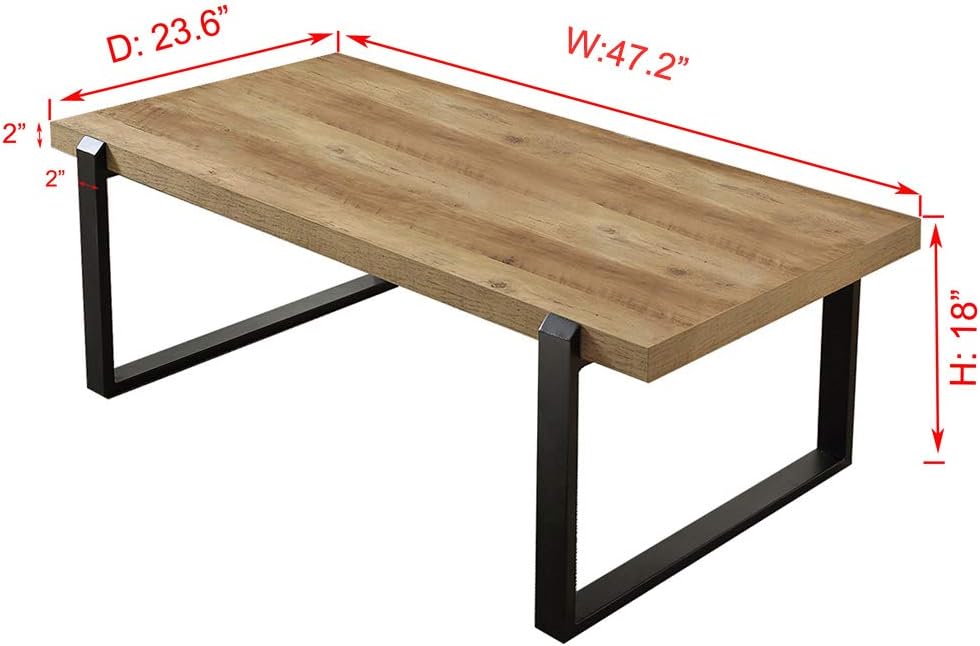 Rustic Coffee Table, Wood and Metal Industrial Cocktail Table, Oak