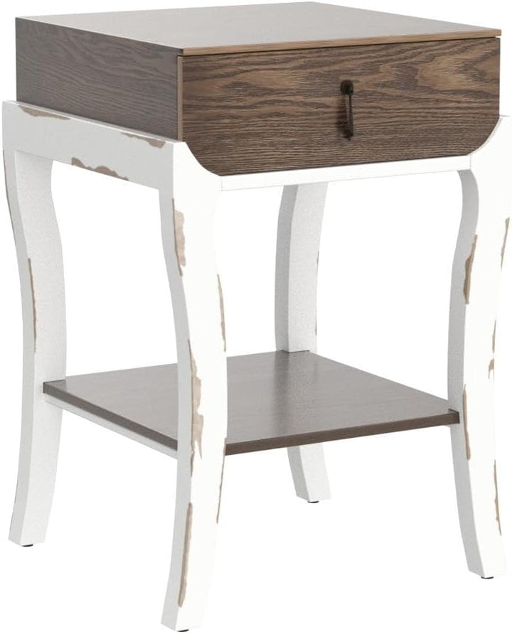 2 Rustic Nightstand, 2-Tier Farmhouse Bedside Table