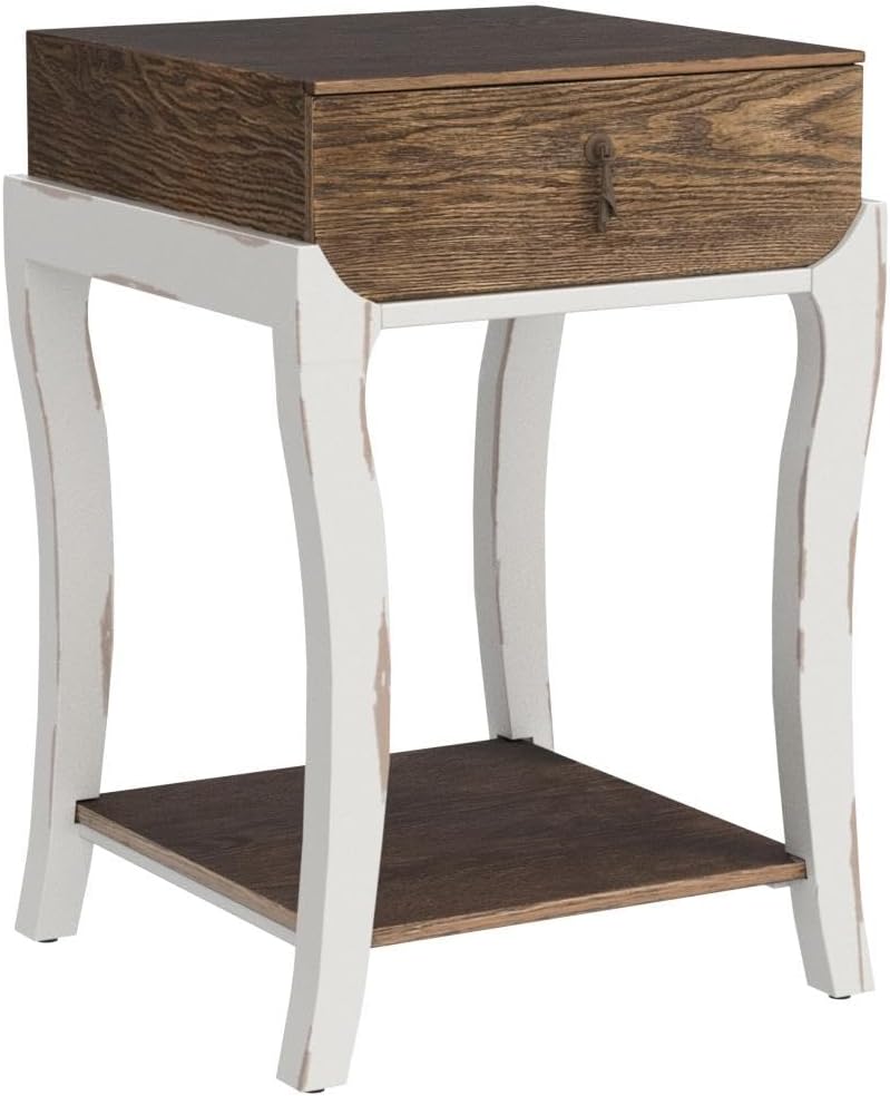 Rustic Nightstand, 2-Tier Farmhouse Bedside Table