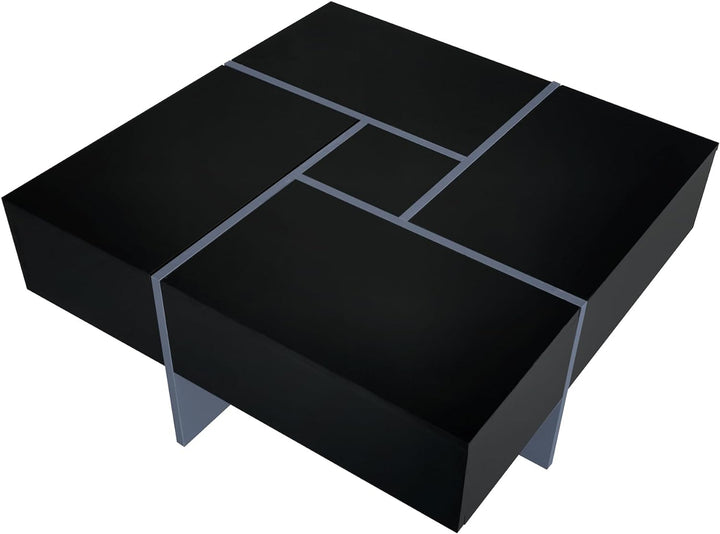 Extendable Sliding Coffee Table, UV High-Gloss Center Table, Black