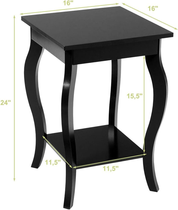 End Table 16" W/Storage & Shelf Curved Legs