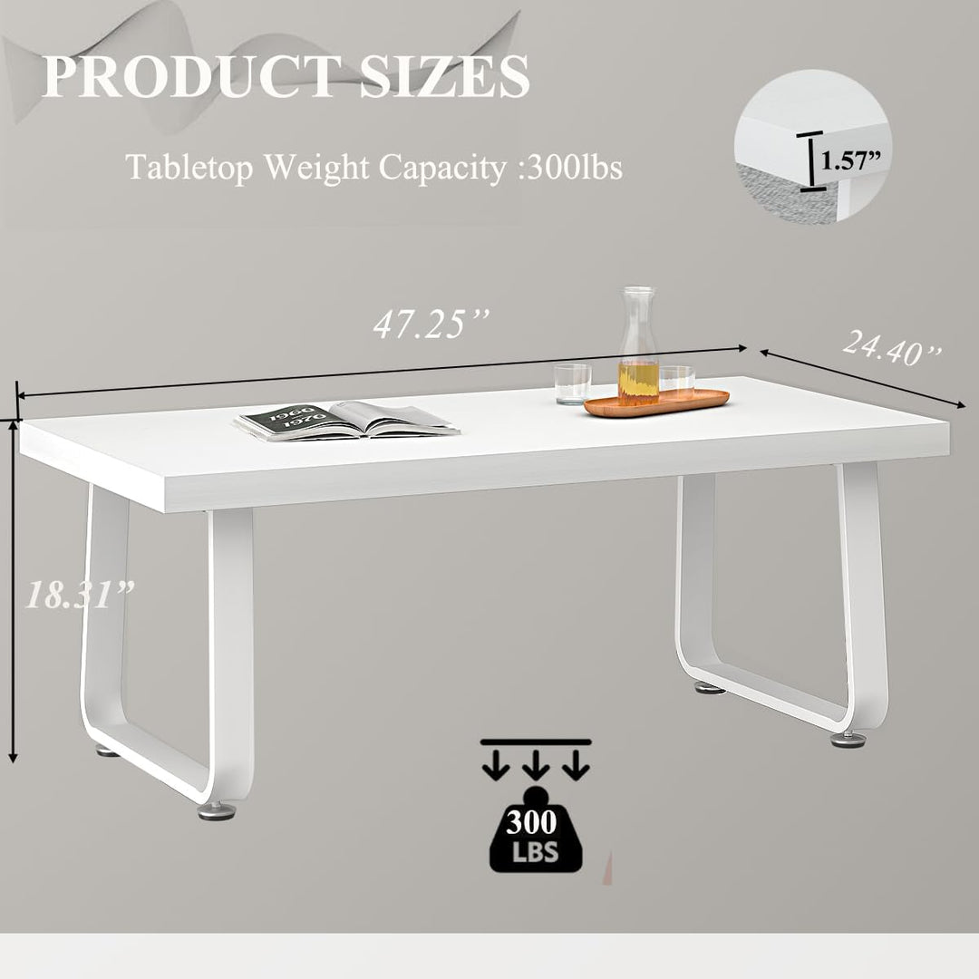 HSH White Coffee Table, Modern Rectangular Living Room Table, White Oak