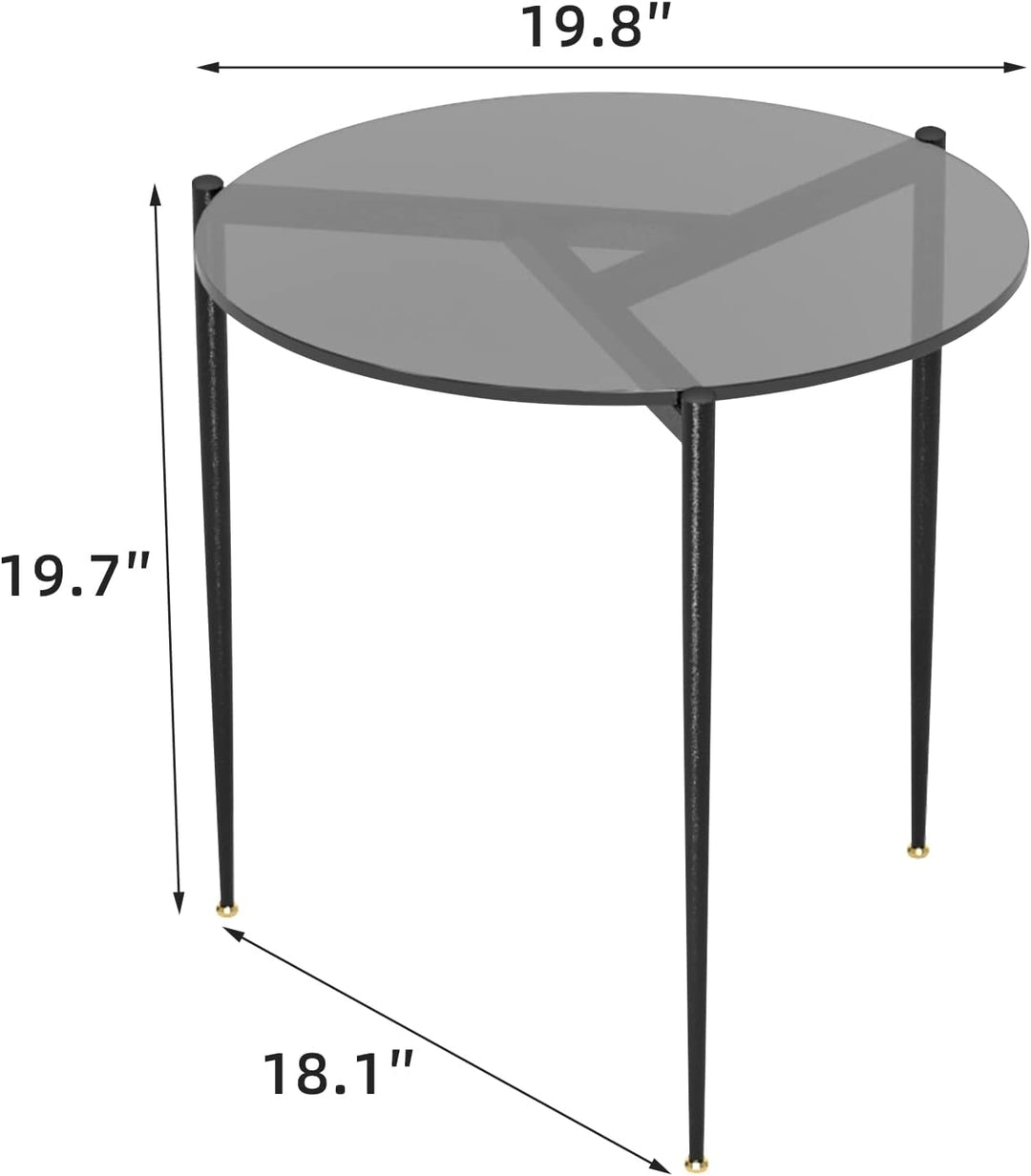 Modern End Table Round: 19.8" Tempered Glass (Grey)