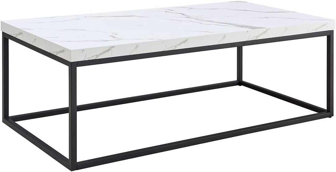 Marble Coffee Table, 47" Rectangle Modern Industrial, Wood and Metal