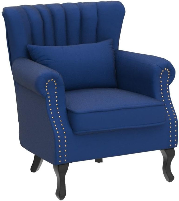 Blue Velvet Wingback Chair with Pillow