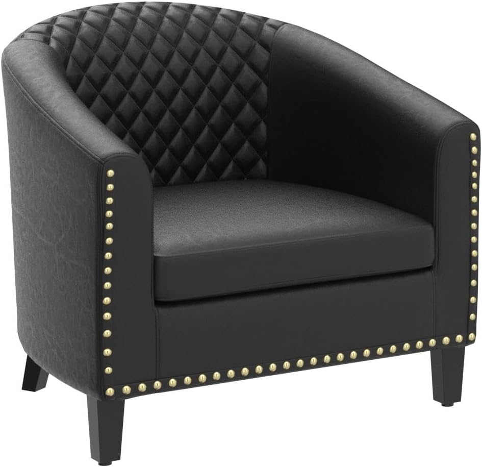 Classic Black Leather Accent Arm Chair Club Sofa