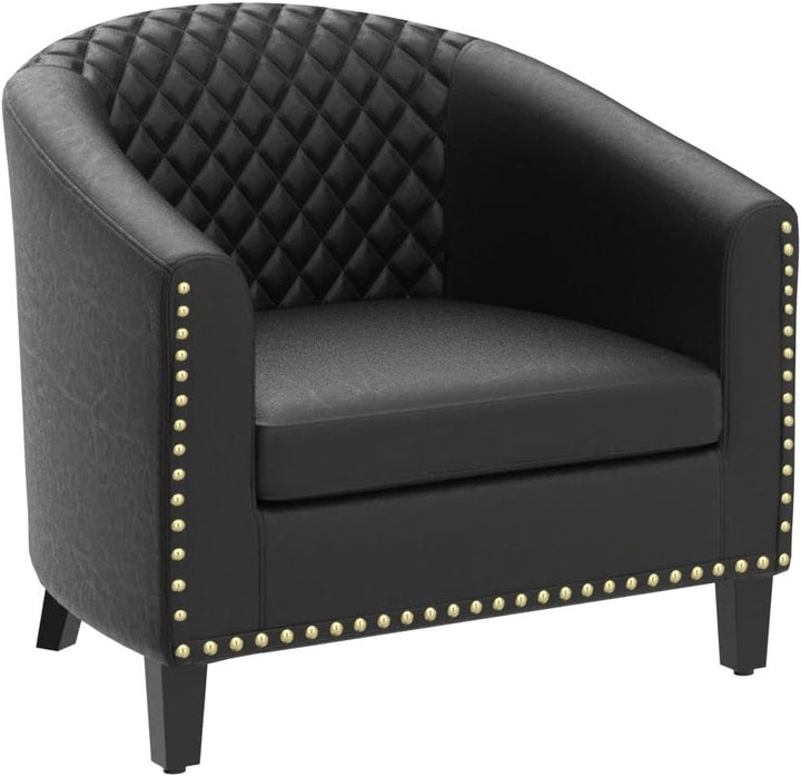 Classic Black Leather Accent Arm Chair Club Sofa