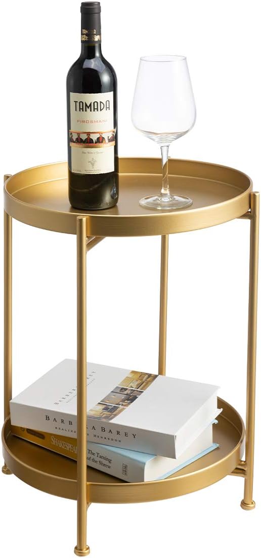 2-Tier Round Metal End Table, Golden Accent Table