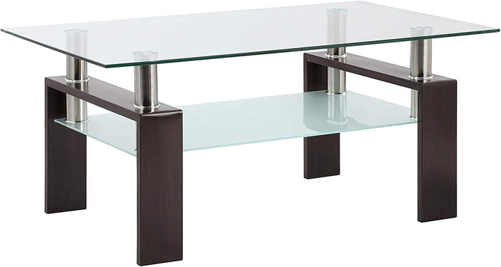 Walnut Glass Coffee Table, Clear Modern Side Tables