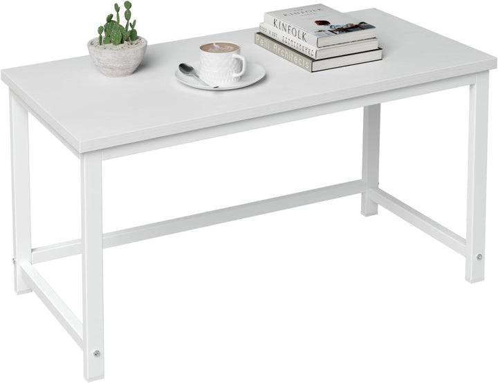 Small Modern White Wood Coffee Table, Rectangle, for Living Room