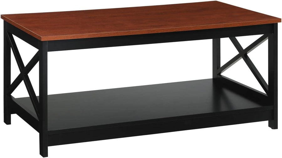 Convenience Concepts Oxford Coffee Table with Shelf, Cherry/Black