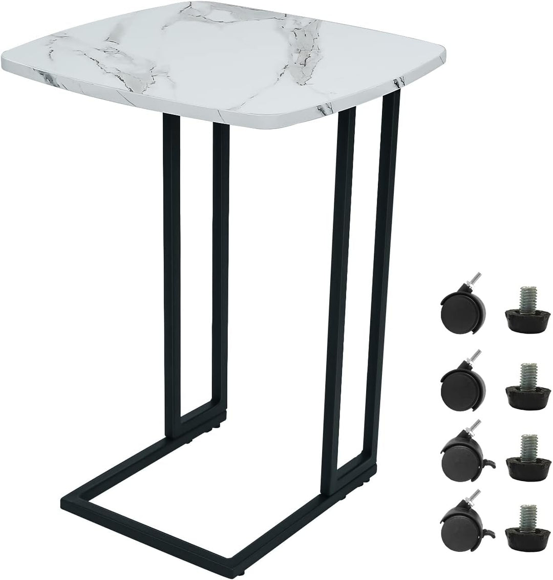 C Shaped End Table TV Trays, White Marble Side Table