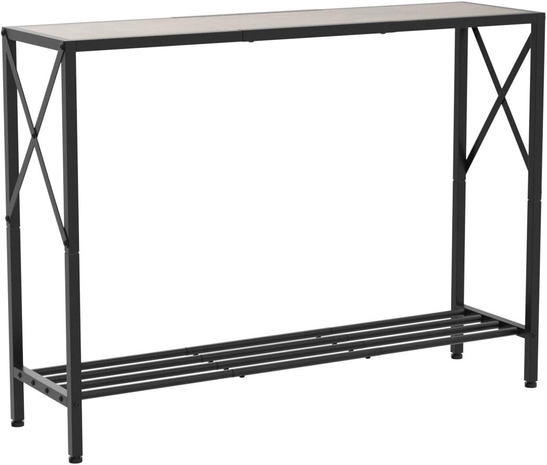 Console Table, 2-Tier Industrial Entryway, Grey & Black