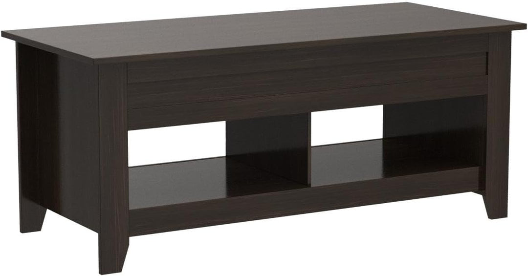 Lift Top Coffee Table with Hidden Storage and Open Shelves, Espresso