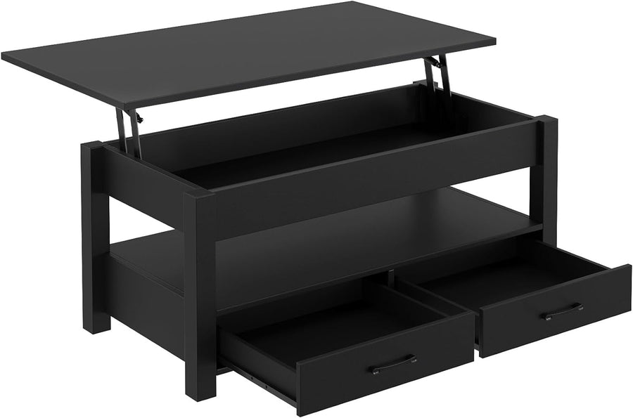 Lift Top Coffee Table with Drawers, Retro Central Table, Black