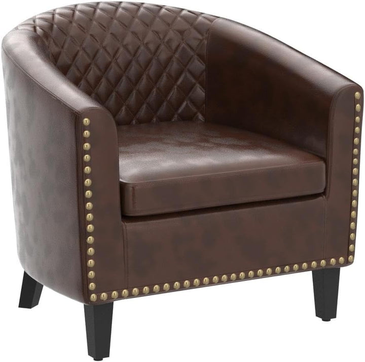 Classic Brown Leather Accent Arm Chair Barrel