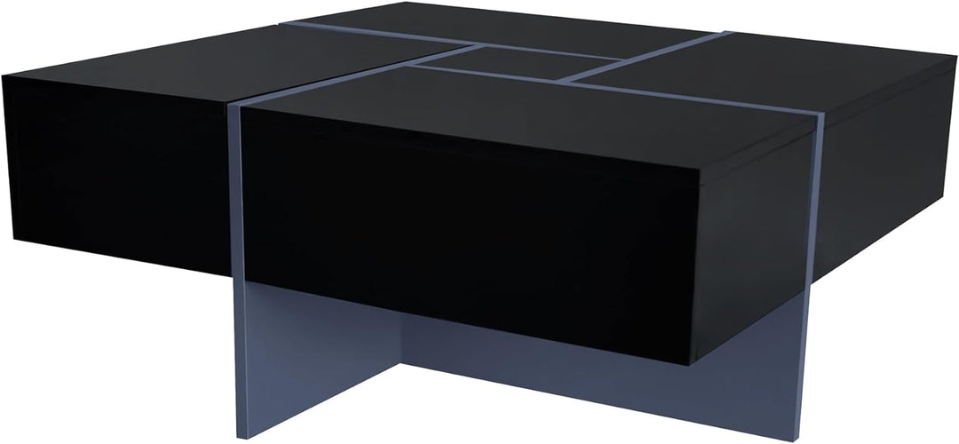 Extendable Sliding Coffee Table, UV High-Gloss Center Table, Black