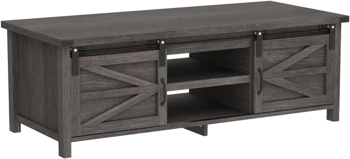 Farmhouse Coffee Table with Hidden Storage, Sliding Doors, Dark Grey